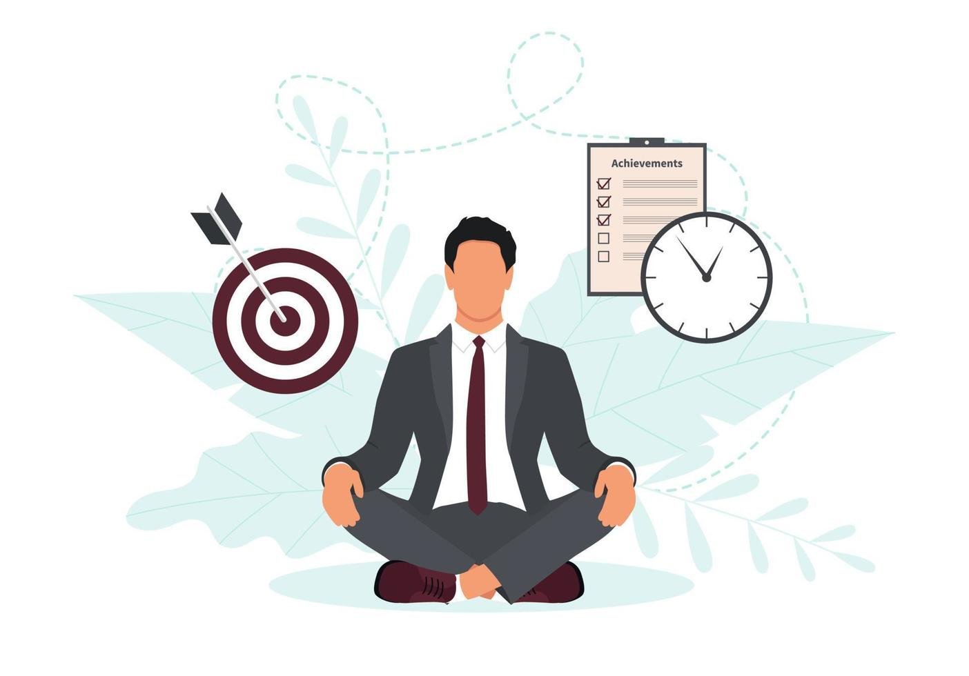 self discipline or self control concept achievement business target time management concept businessman meditate illustration vector